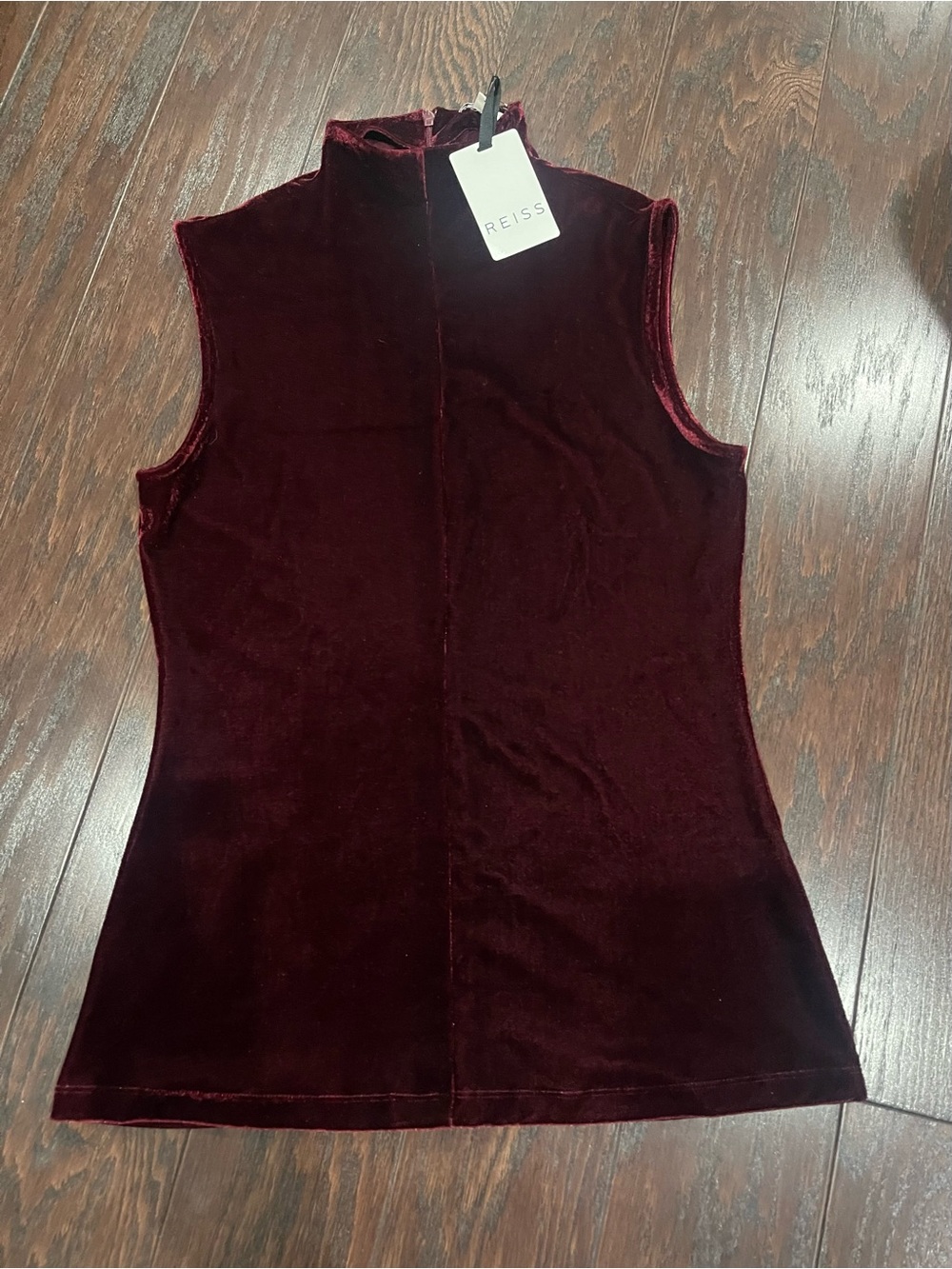 Reiss Flora-Velvet Turtle Neck Burgundy Sleeveless Blouse Medium NEW Elegant